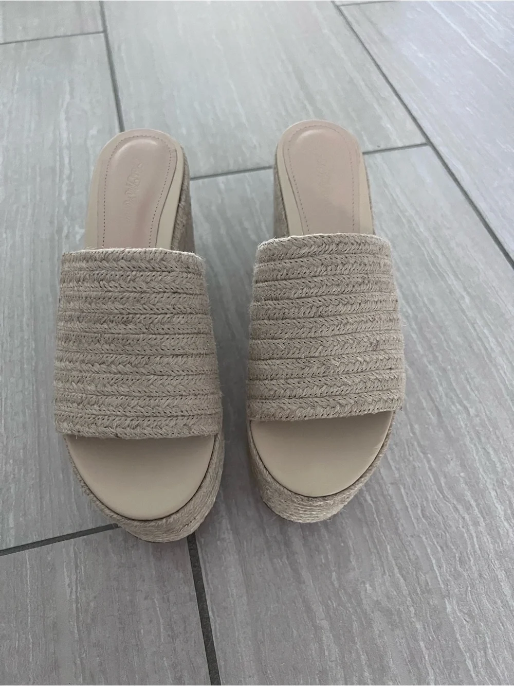 Saks Fifth Avenue Beige Woven Platform Slide Sandals - NEVER WORN